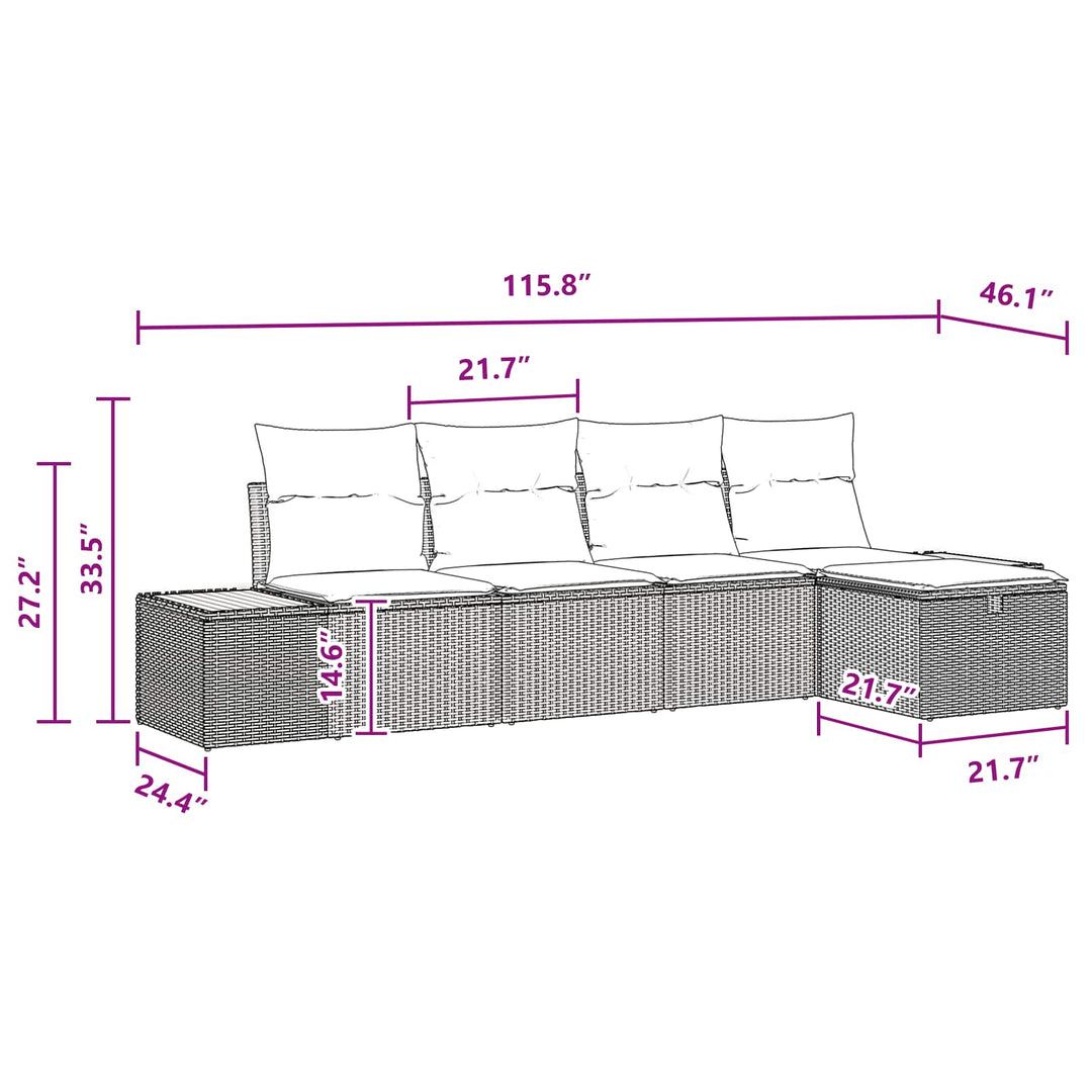 Havesofa Sæt med pude 5 pcs Sort Poly rattan