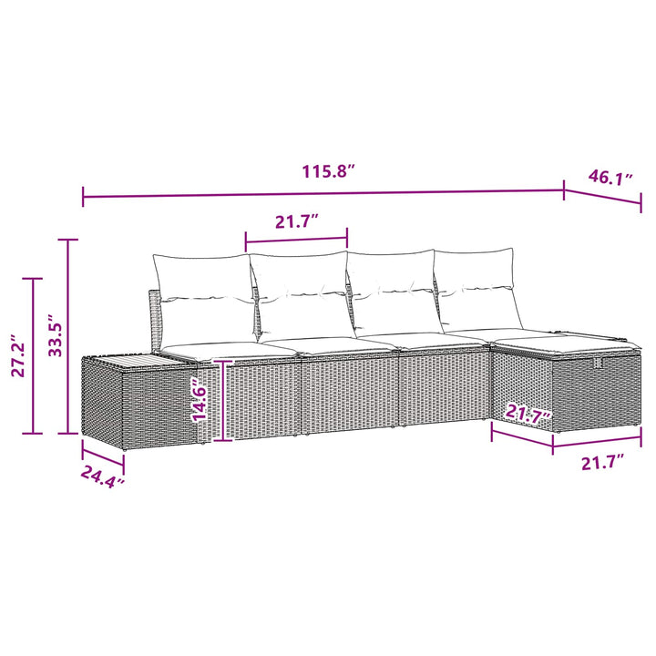 Havesofa Sæt med pude 5 pcs Sort Poly rattan