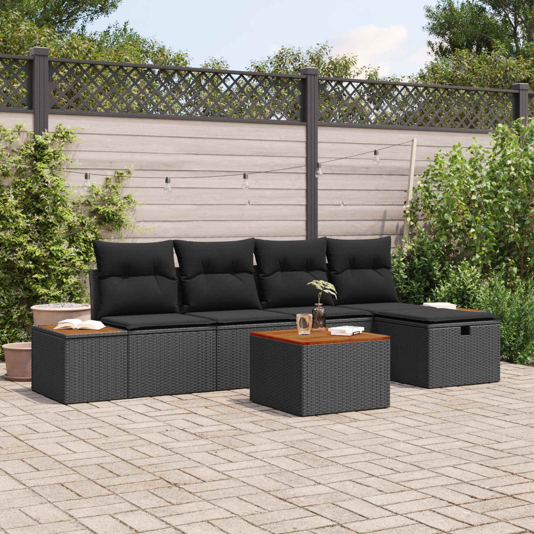Havesofa Sæt med pude 6 pcs Sort Poly rattan