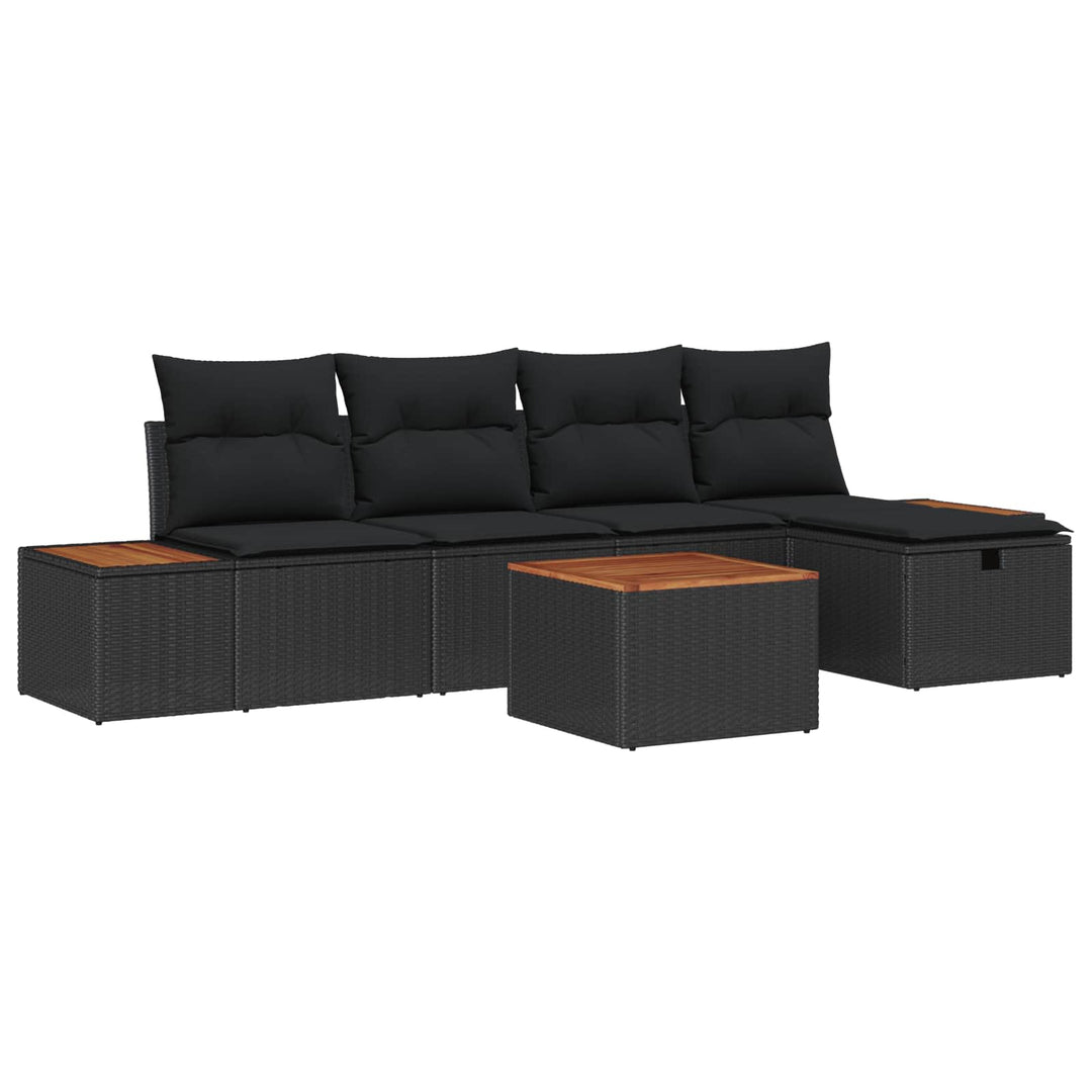 Havesofa Sæt med pude 6 pcs Sort Poly rattan