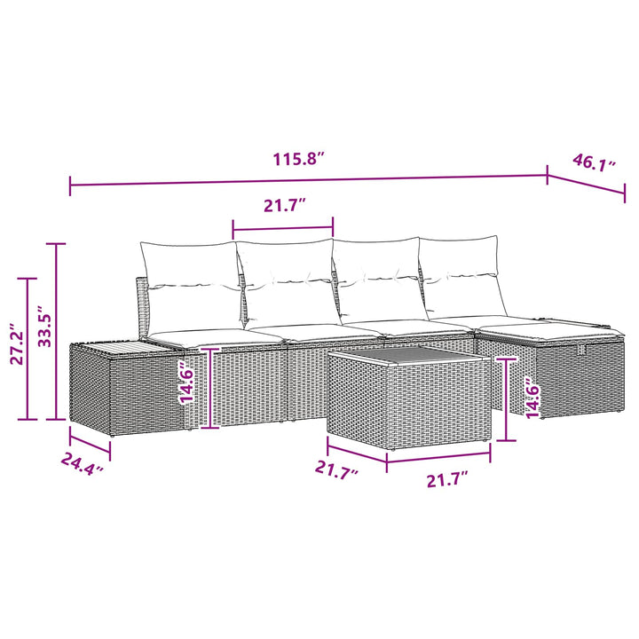 Havesofa Sæt med pude 6 pcs Sort Poly rattan