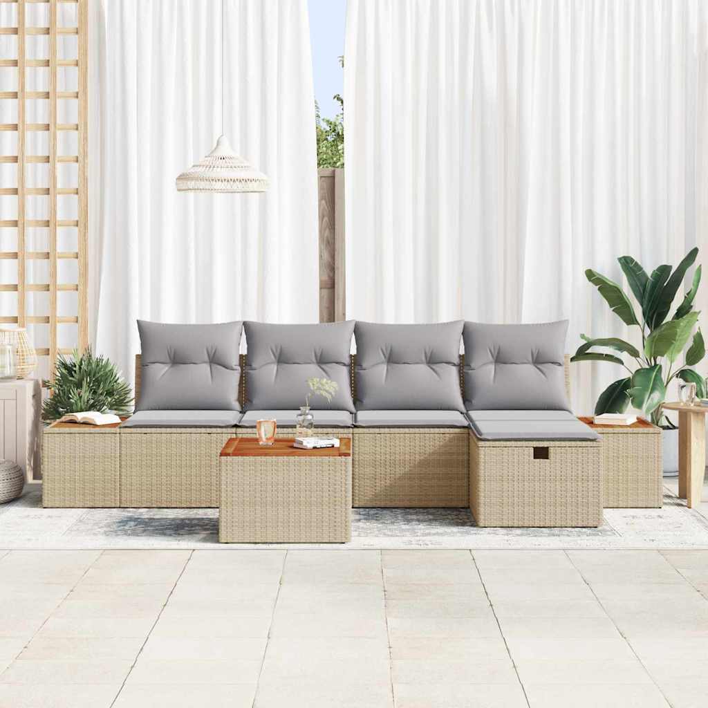 Havesofa Sæt med pude 6 pcs Beige Poly rattan