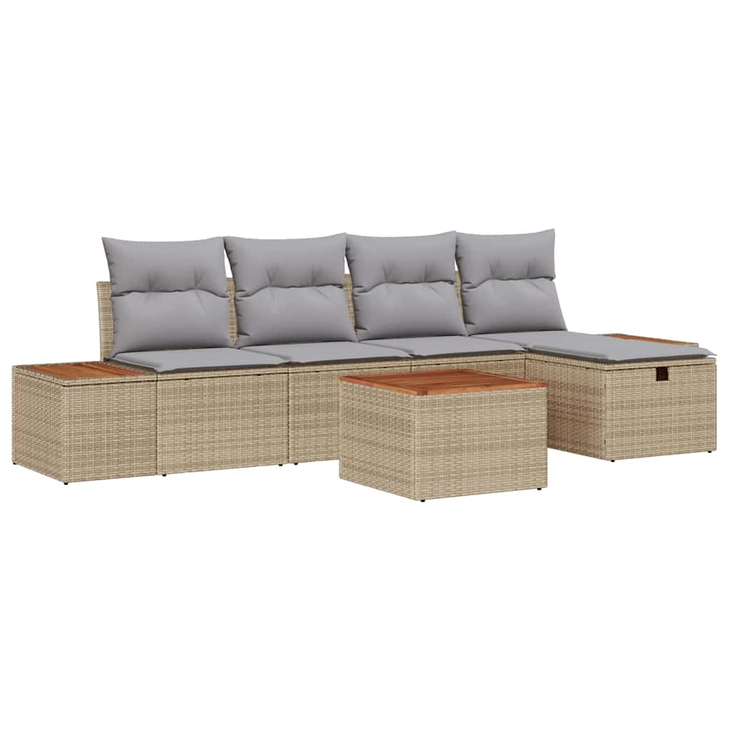 Havesofa Sæt med pude 6 pcs Beige Poly rattan