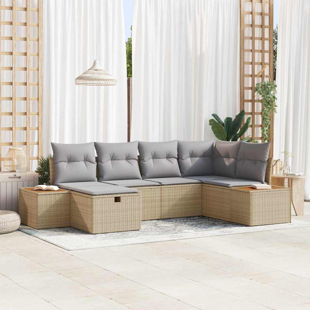 Havesofa Sæt med pude med opbevaring Beige polyrattan