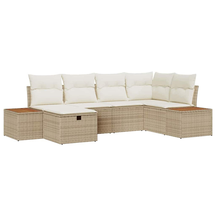 Havesofa Sæt med pude 6 pcs Beige Poly rattan