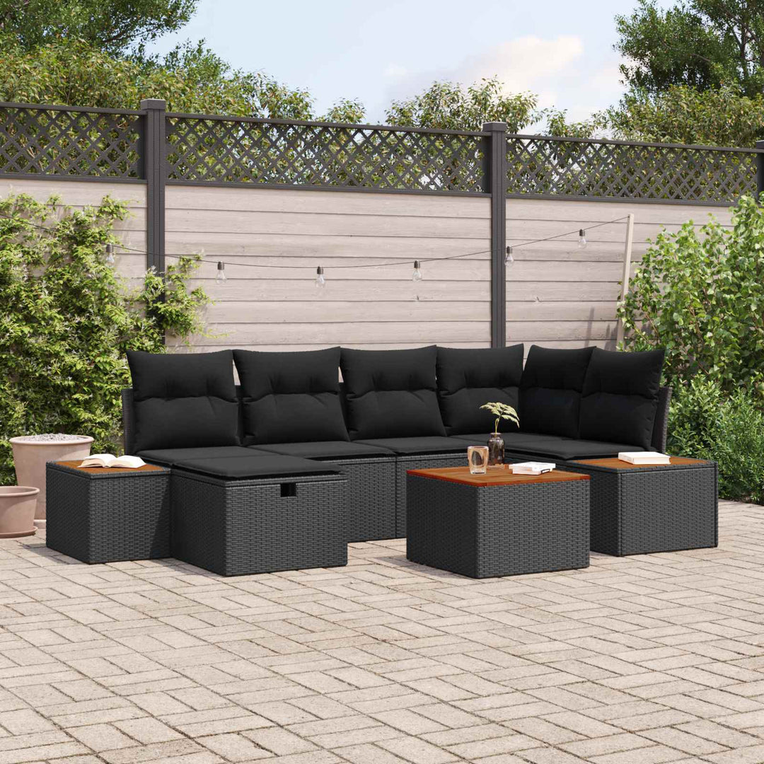 Havesofa Sæt 7 stk. Sort polyrattan