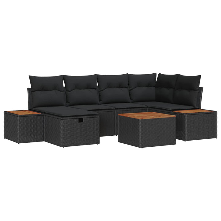 Havesofa Sæt med pude 7 pcs Sort 55 x 62 x 69 cm Poly rattan