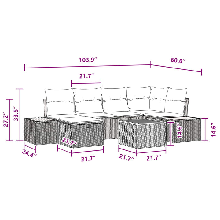 Havesofa Sæt med pude 7 pcs Sort 55 x 62 x 69 cm Poly rattan