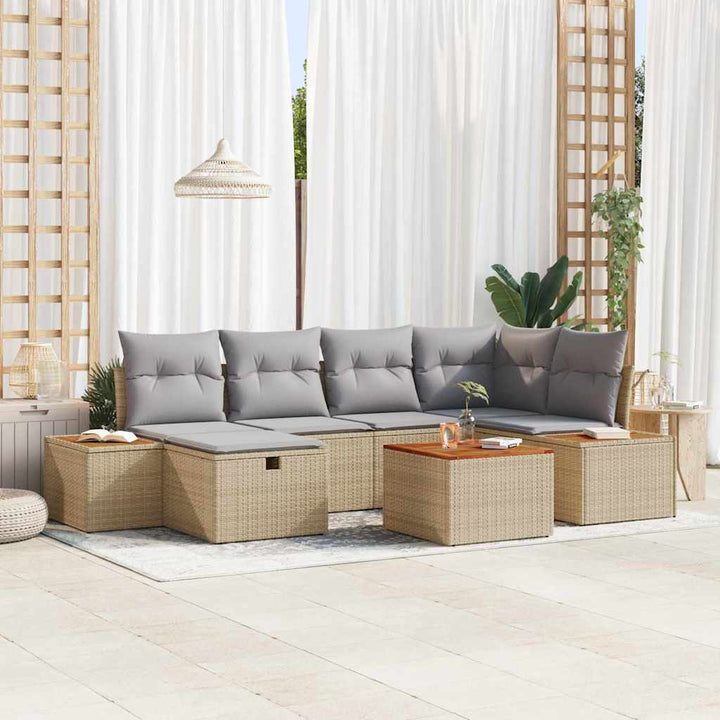 Havesofa Sæt 7 stk. Beige polyrattan