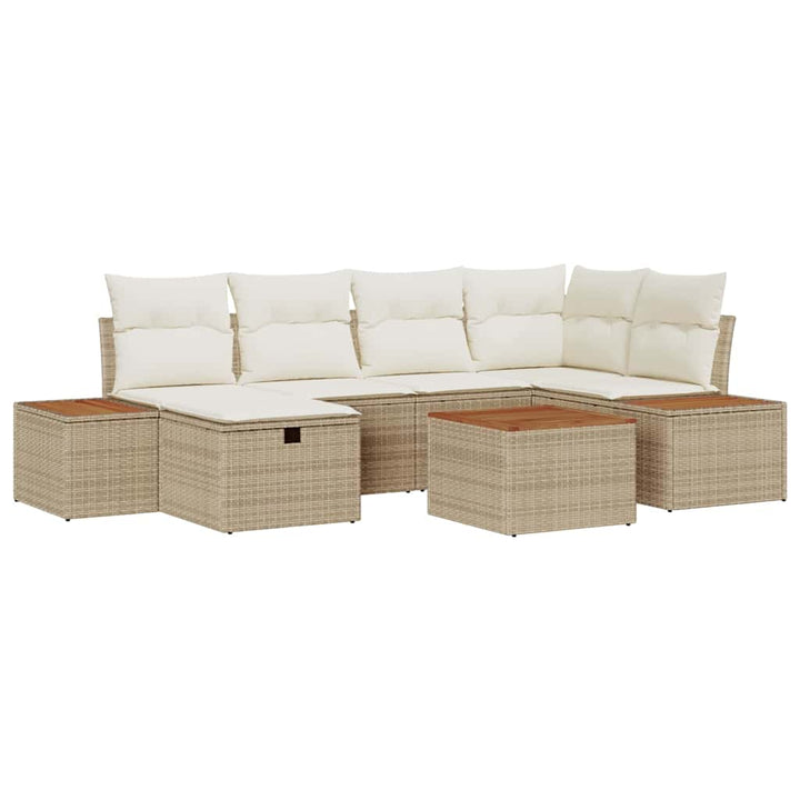 Havesofa Sæt med pude med opbevaring 7 pcs Beige polyrattan