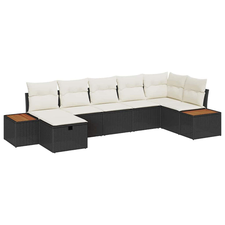 Havesofa Sæt med pude 7 pcs Sort Poly rattan