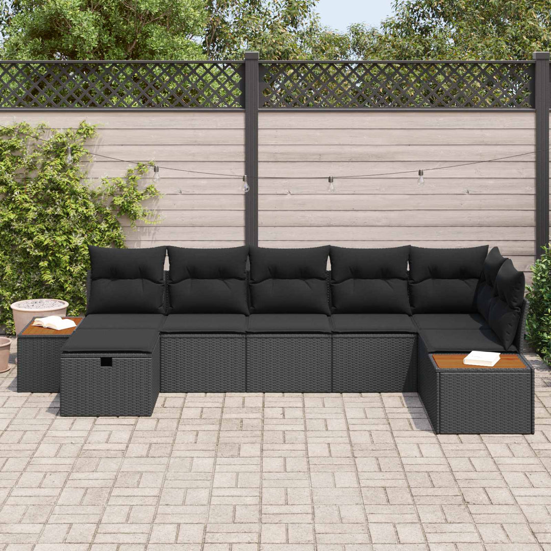 Havesofa Sæt med pude 7 pcs Sort Poly rattan