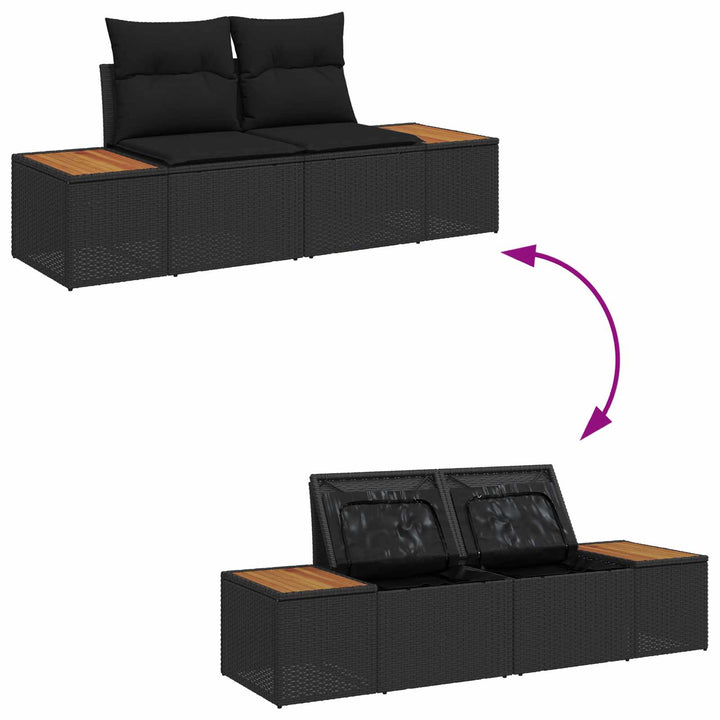 Havesofa Sæt med pude 7 pcs Sort Poly rattan