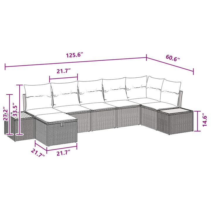 Havesofa Sæt med pude 7 pcs Sort Poly rattan