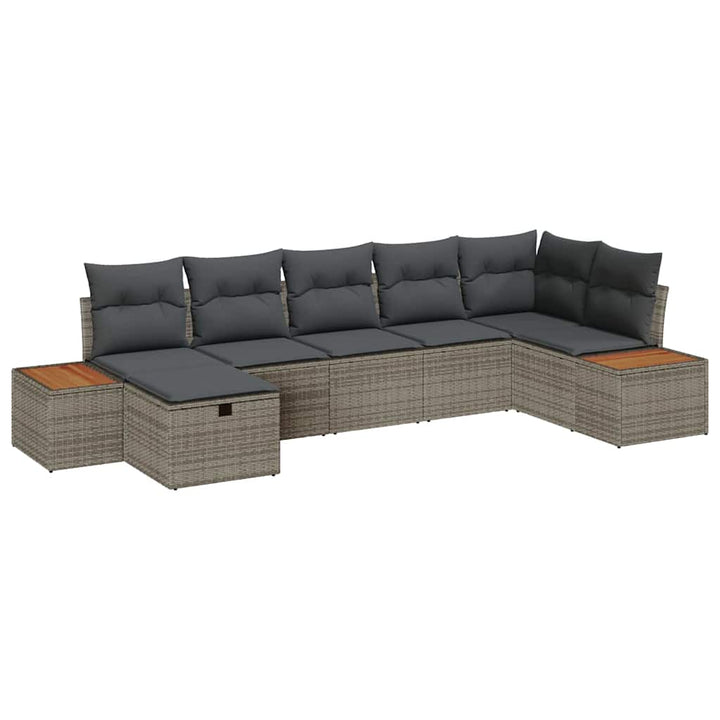 Havesofa Sæt med pude 7 pcs Grå Poly rattan