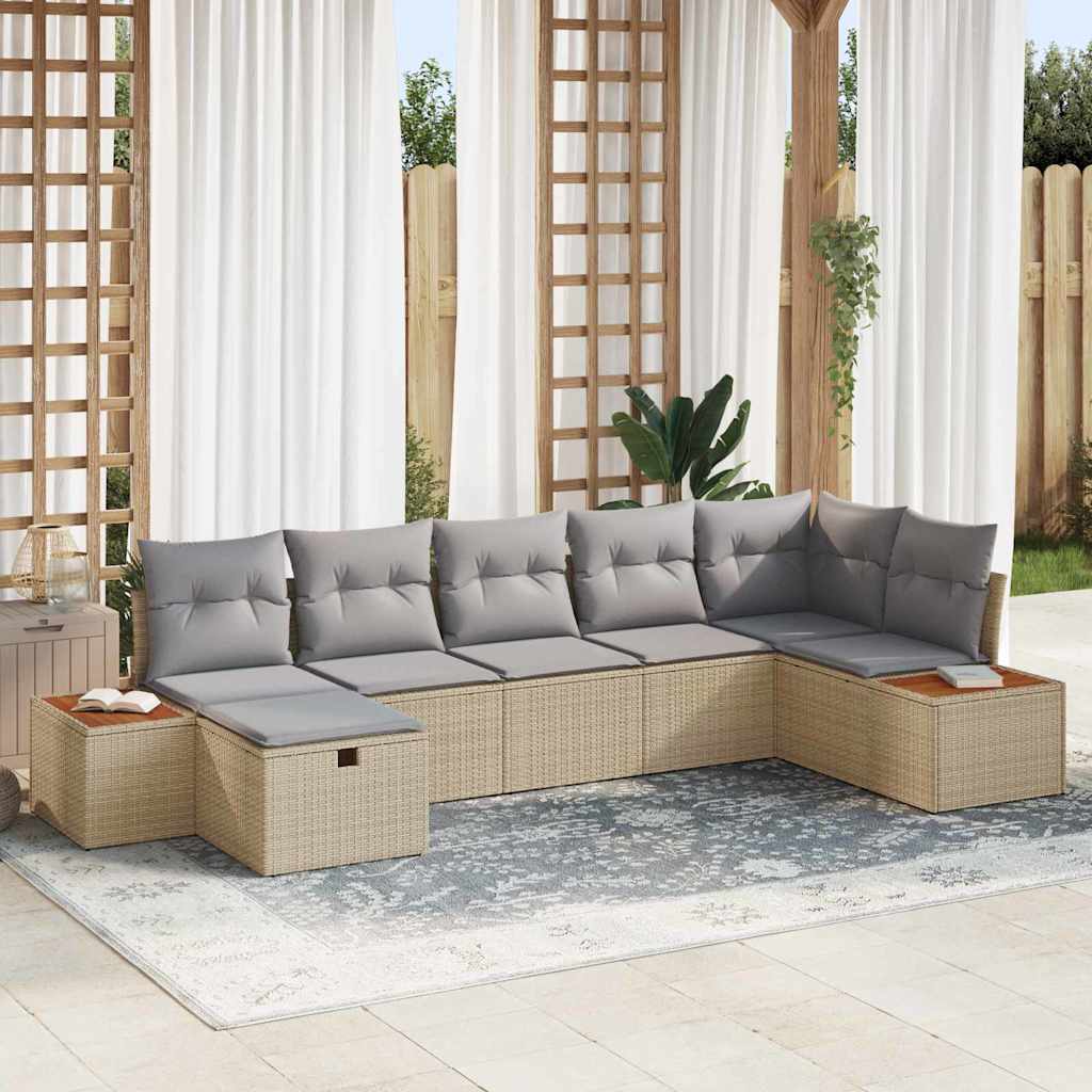 Havesofa Sæt med pude 7 pcs Beige Poly rattan