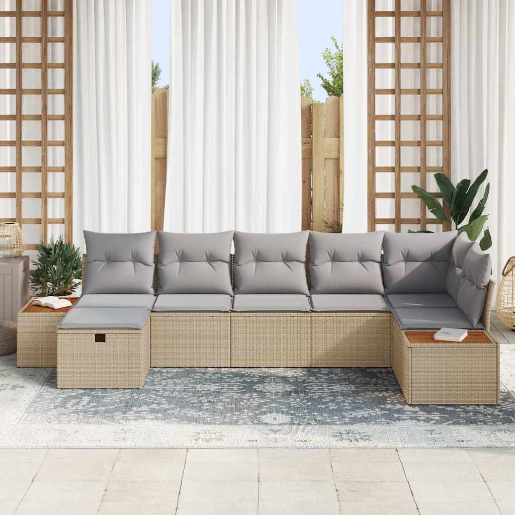 Havesofa Sæt med pude 7 pcs Beige Poly rattan