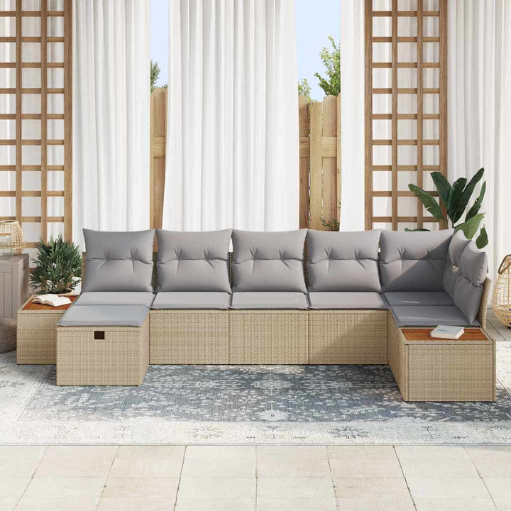 Havesofa Sæt med pude 7 pcs Beige Poly rattan