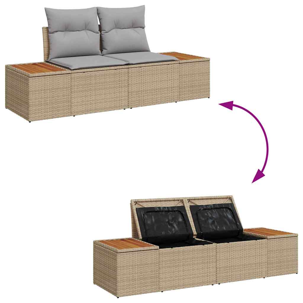 Havesofa Sæt med pude 7 pcs Beige Poly rattan