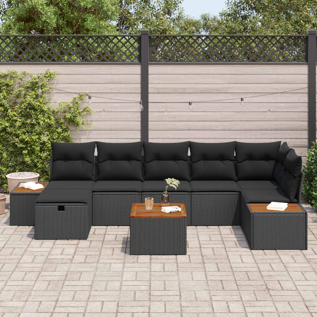 Havesofa Sæt 8 stk. Sort polyrattan