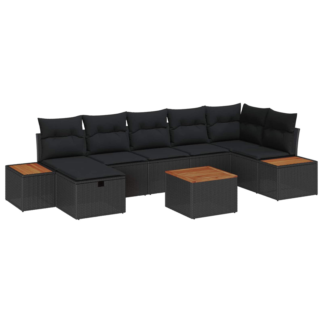 Havesofa Sæt 8 stk. Sort polyrattan