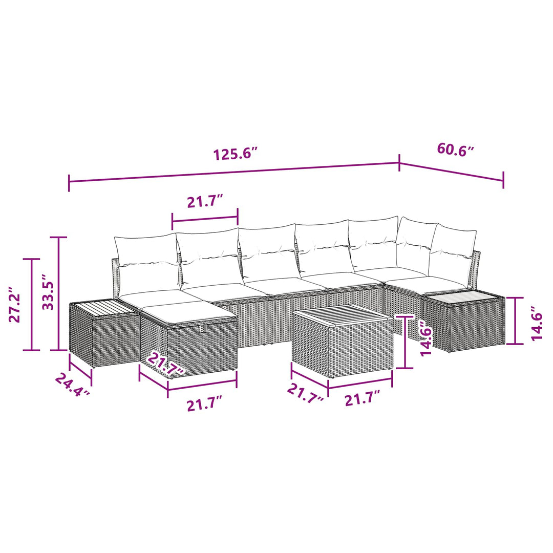Havesofa Sæt med pude 8 pcs Sort Poly rattan