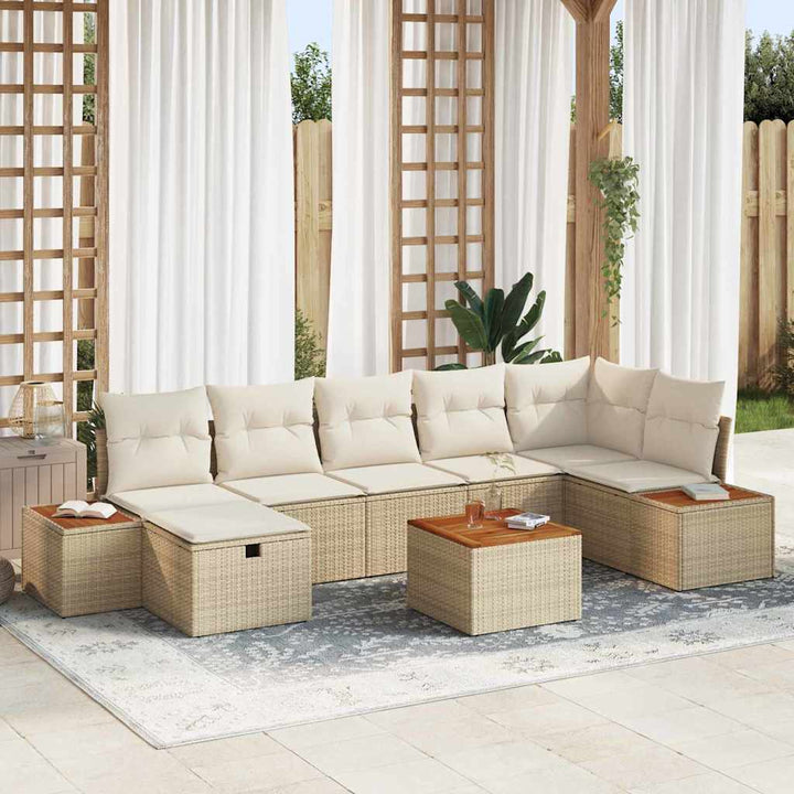Havesofa Sæt med pude 8 pcs Beige Poly rattan