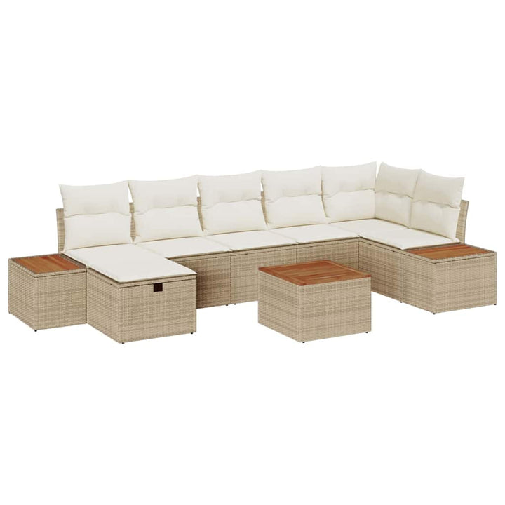 Havesofa Sæt med pude 8 pcs Beige Poly rattan