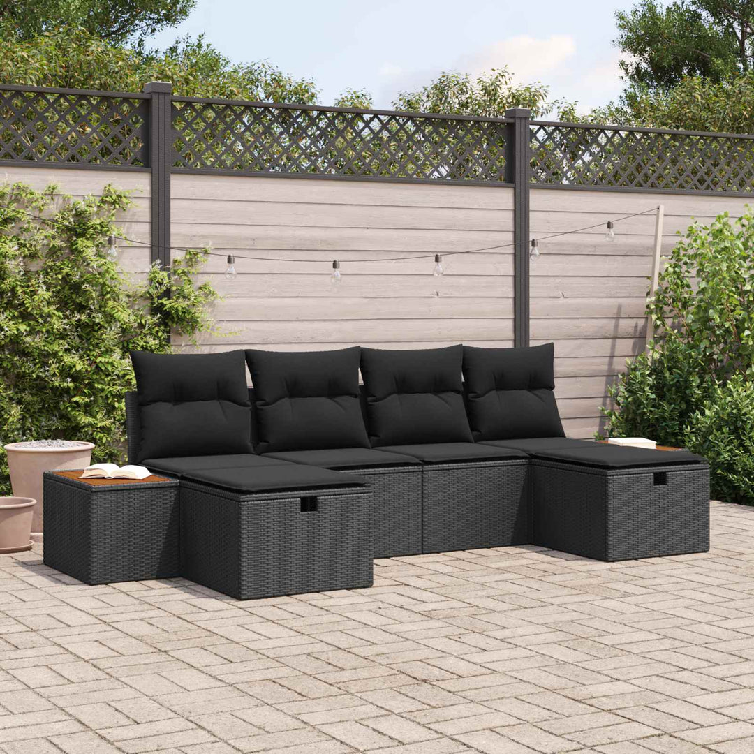 Havesofa Sæt med pude 6 pcs Sort 55 x 62 x 69 cm Poly rattan
