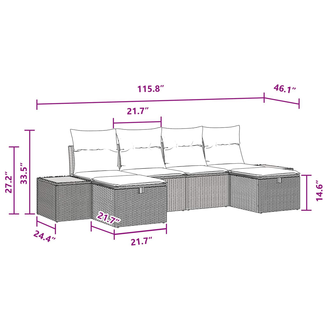 Havesofa Sæt med pude 6 pcs Sort 55 x 62 x 69 cm Poly rattan