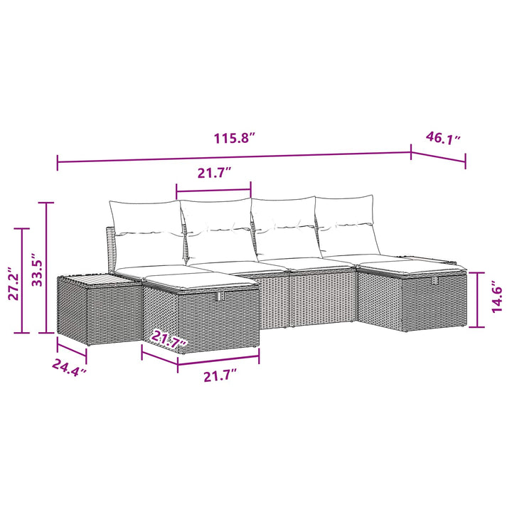 Havesofa Sæt med pude 6 pcs Sort 55 x 62 x 69 cm Poly rattan