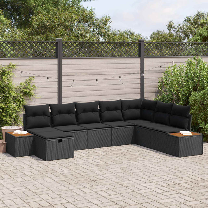Havesofa Sæt med pude med opbevaring Sort polyrattan
