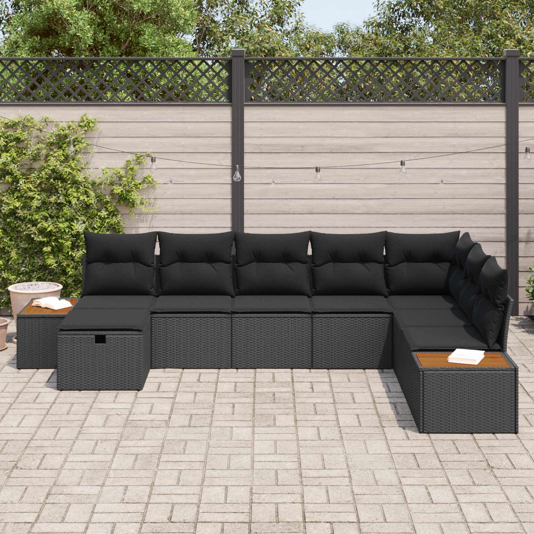 Havesofa Sæt med pude med opbevaring Sort polyrattan