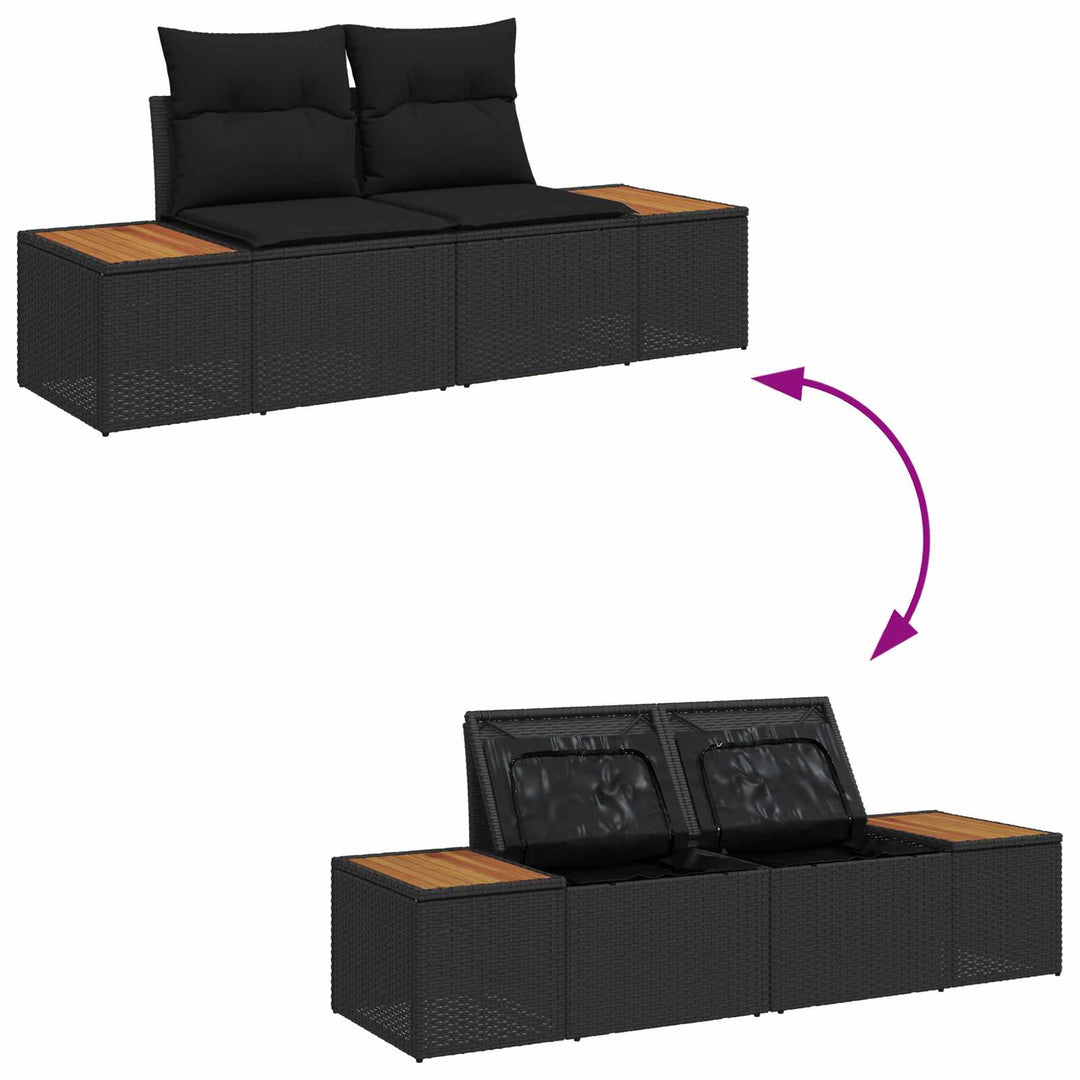 Havesofa Sæt med pude med opbevaring Sort polyrattan