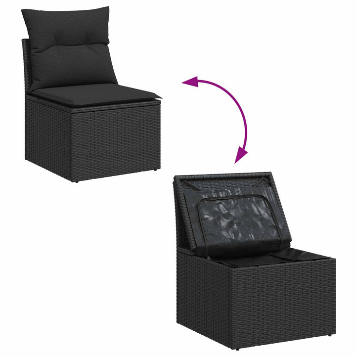 Havesofa Sæt med pude med opbevaring Sort polyrattan