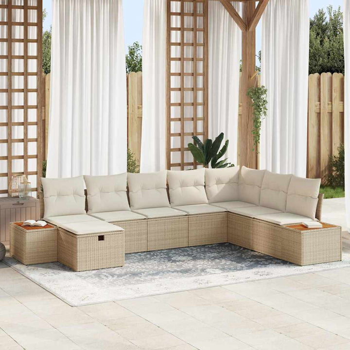 Havesofa Sæt med pude med opbevaring Beige polyrattan