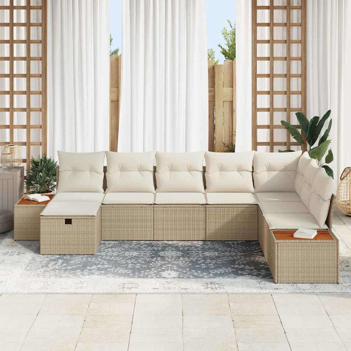 Havesofa Sæt med pude med opbevaring Beige polyrattan