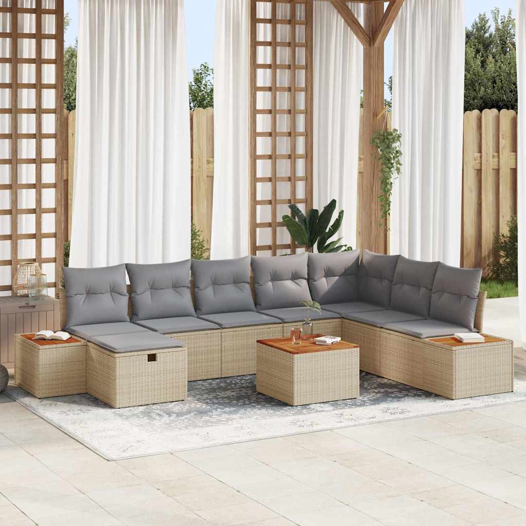Havesofa Sæt med pude 9 pcs Beige Poly rattan