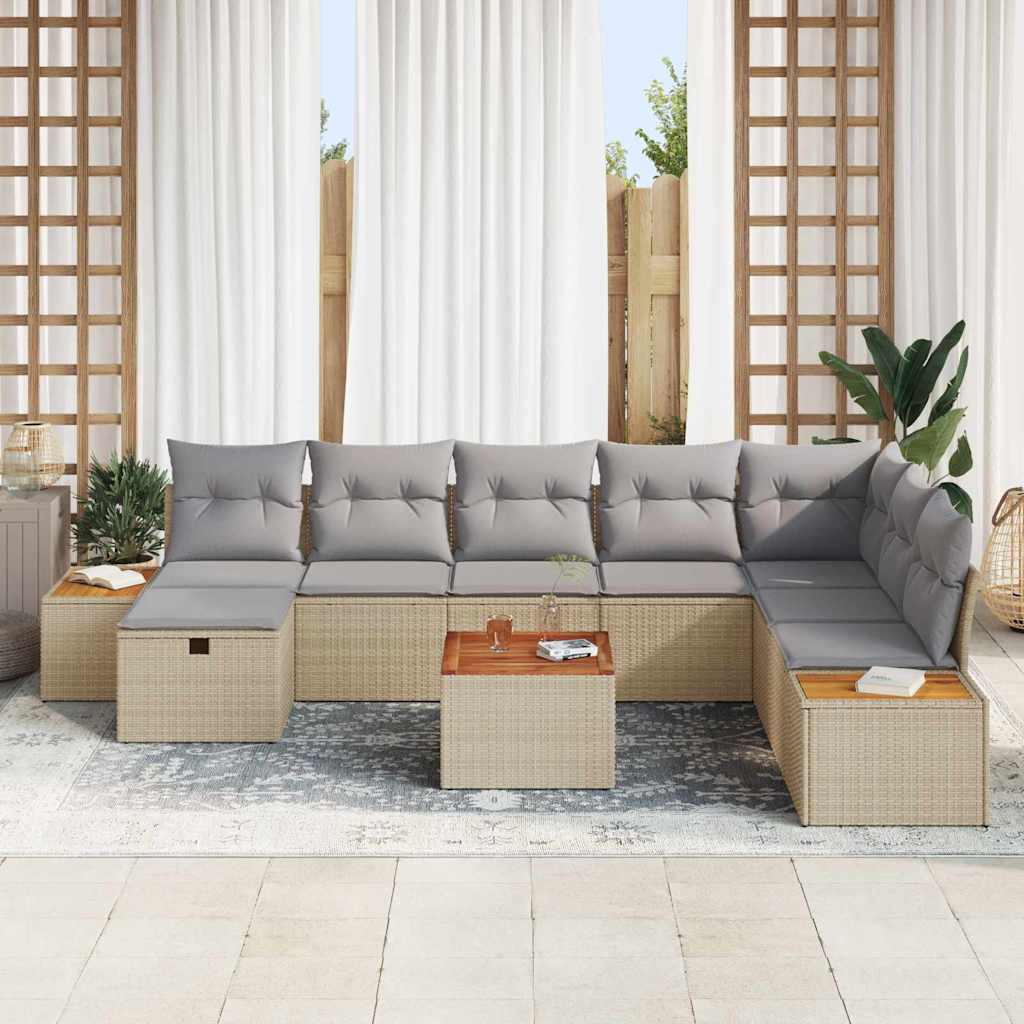 Havesofa Sæt med pude 9 pcs Beige Poly rattan