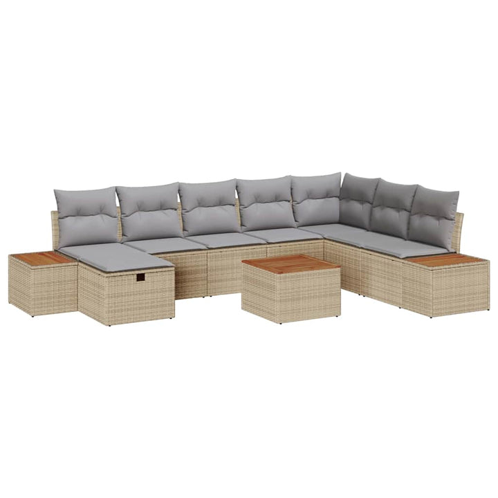 Havesofa Sæt med pude 9 pcs Beige Poly rattan