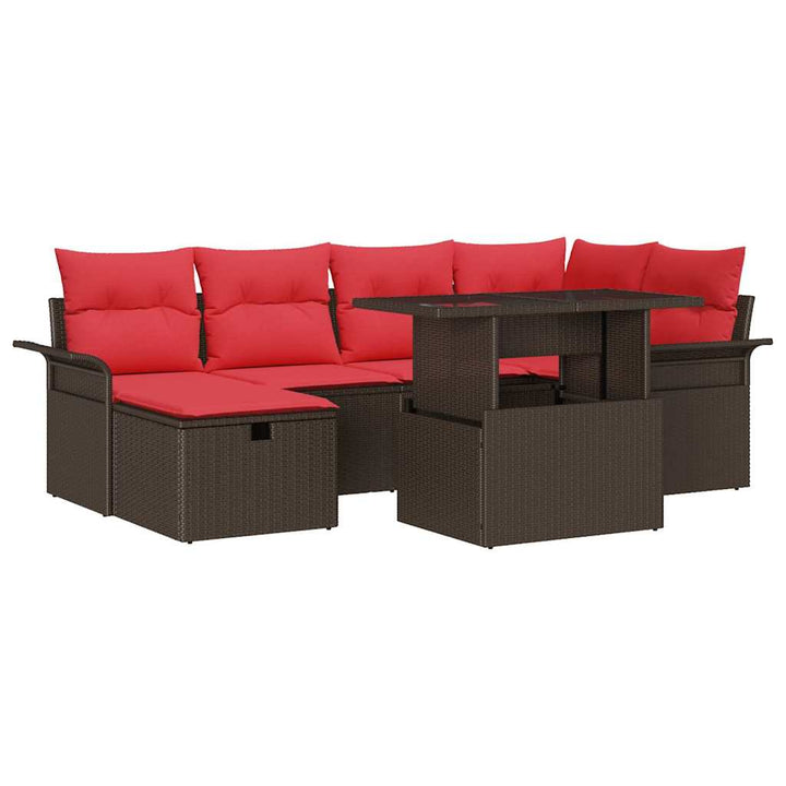 Havesofa Sæt med pude med opbevaring 7 pcs Brun Poly rattan