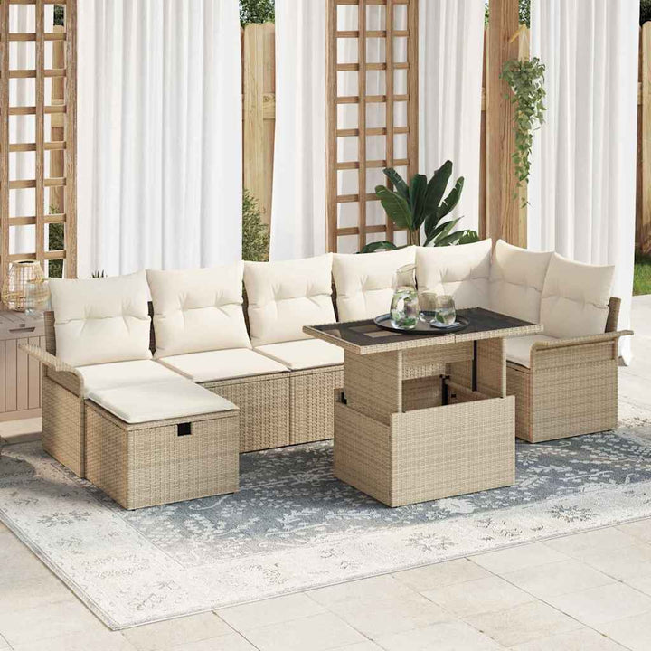 Havesofa Sæt med pude med opbevaring 8 pcs Beige Poly rattan