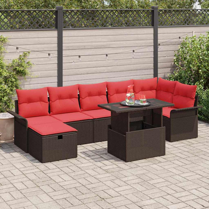 Havesofa Sæt med pude med opbevaring 8 pcs Brun Poly rattan