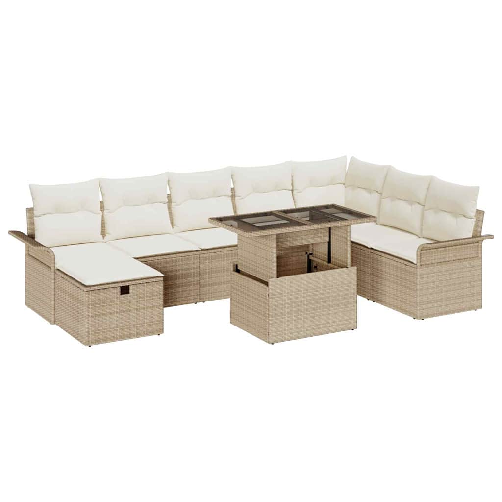 Havesofa Sæt med pude med opbevaring 9 pcs Beige Poly rattan