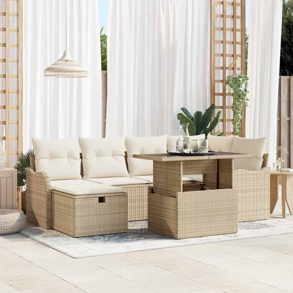 Havesofa Sæt 7 stk. Beige polyrattan