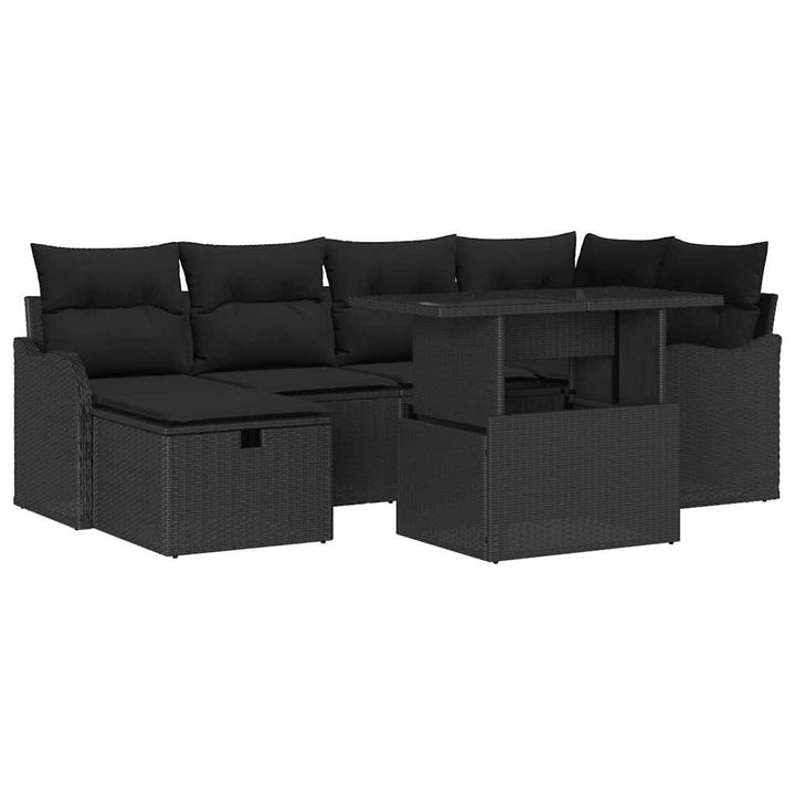 Havesofa Sæt 7 stk. Sort polyrattan