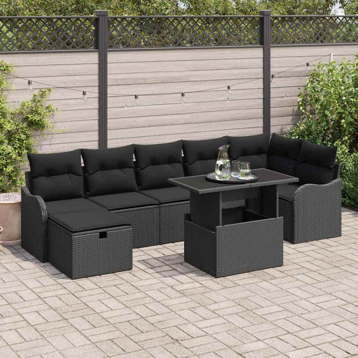 Havesofa Sæt 8 stk. Sort polyrattan