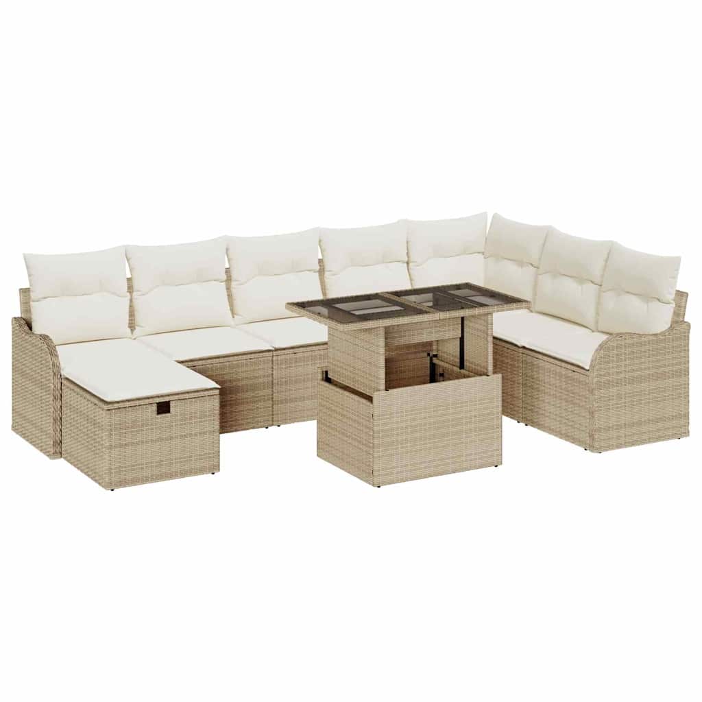Havesofa Sæt 9 stk. Beige polyrattan