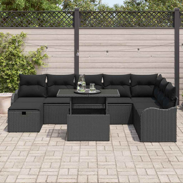Havesofa Sæt 9 stk. Sort polyrattan