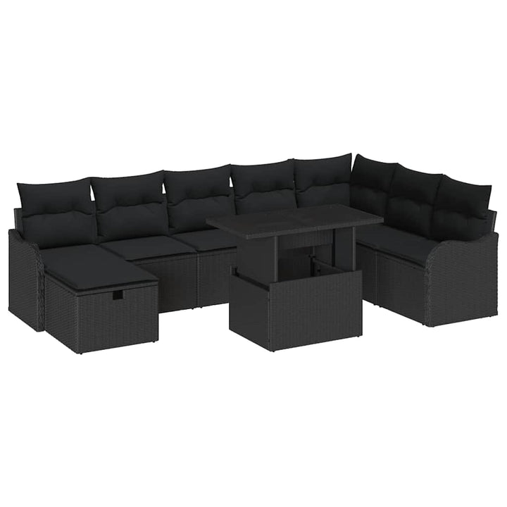 Havesofa Sæt 9 stk. Sort polyrattan